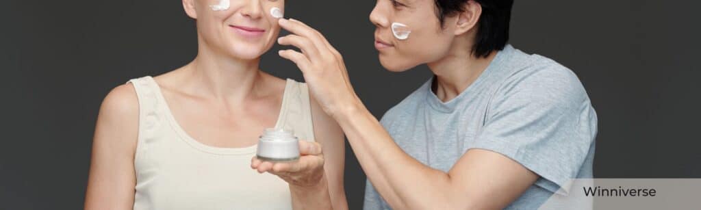 anti-aging skin care banner mother son