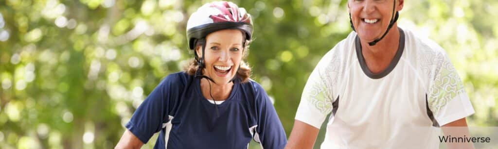 anti-aging skincare banner image couple biking