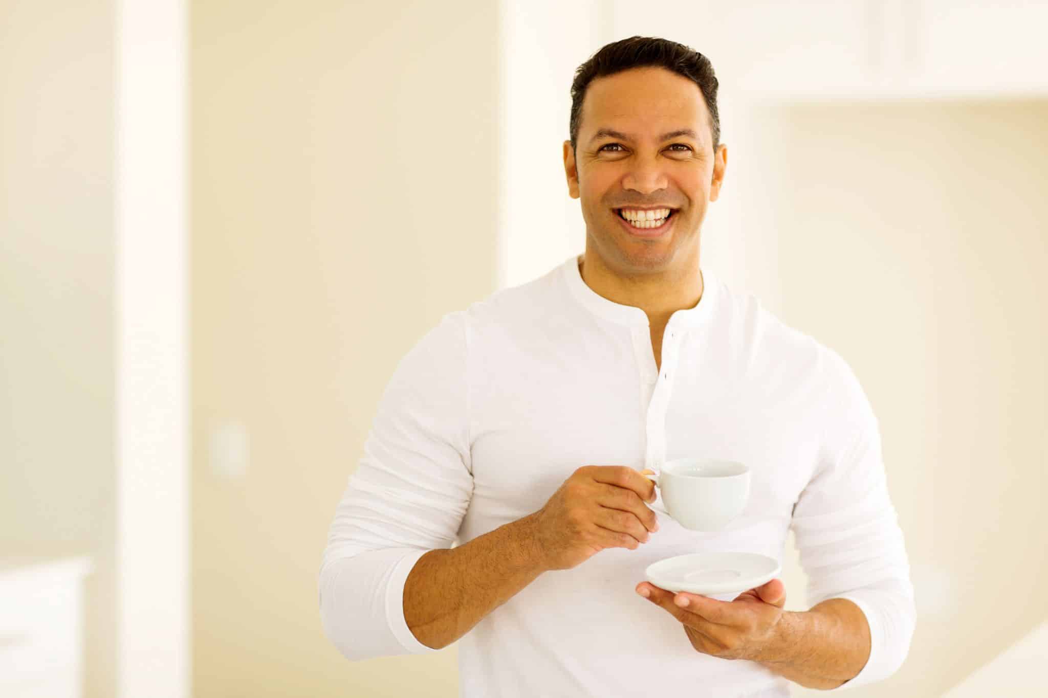 men anti-aging skincare featured tea cup